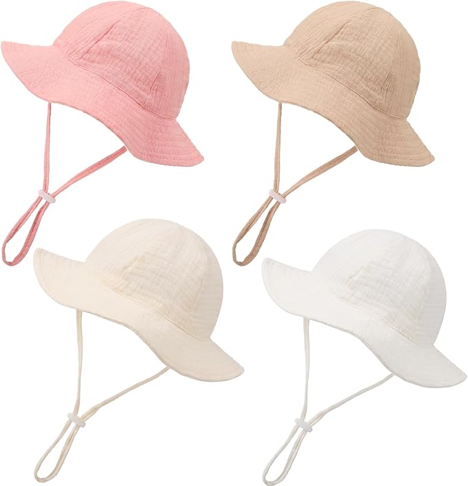 4 Pack Muslin Baby Sun Hat UPF 50+ Sun Protection | Soft Muslin, Wide Brim by Zhamate