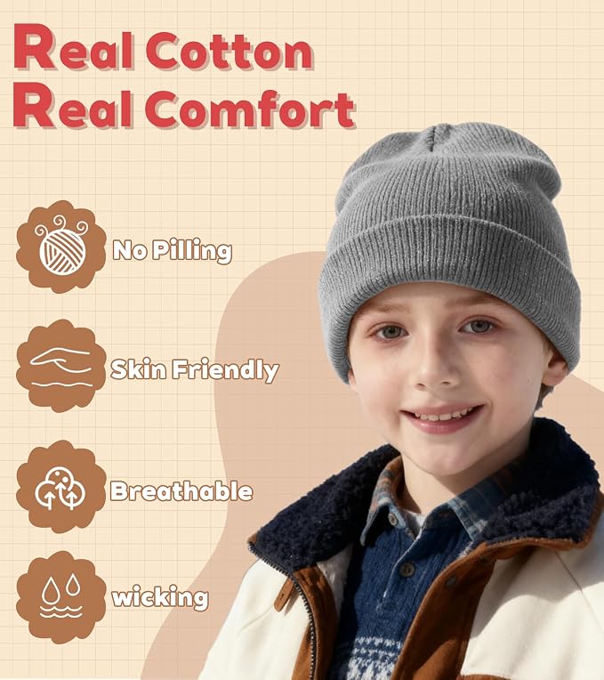 100% Cotton Baby Beanie Toddler Boys Girls Kids Winter Hat Knit Winter Warm Cap - Image 2