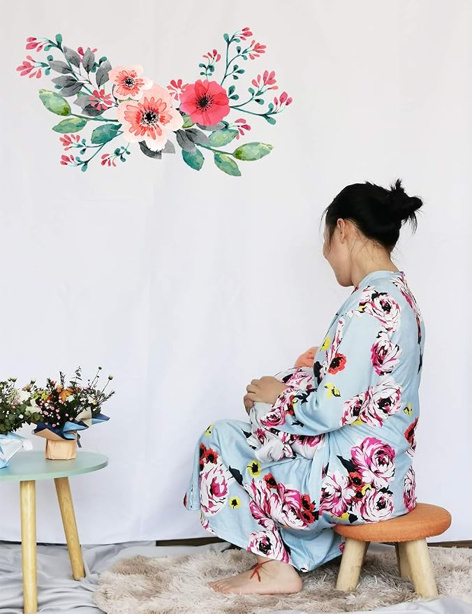 SUFEINI Maternity Robe and Matching Baby Swaddle Blanket Set, Mommy Robe - Image 4