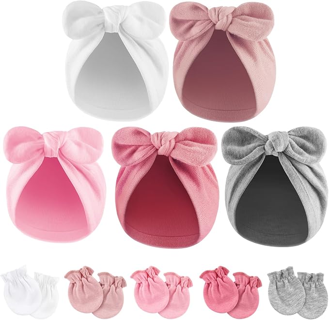 BQUBO Baby Turban Hats and Mittens Set Newborn Infant Hospital Hats Caps by DRESHOW