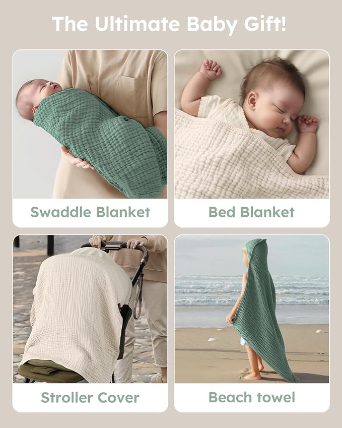 Yoofoss Hooded Baby Bath Towels 2 Pack 100% Muslin Organic Cotton - Image 6