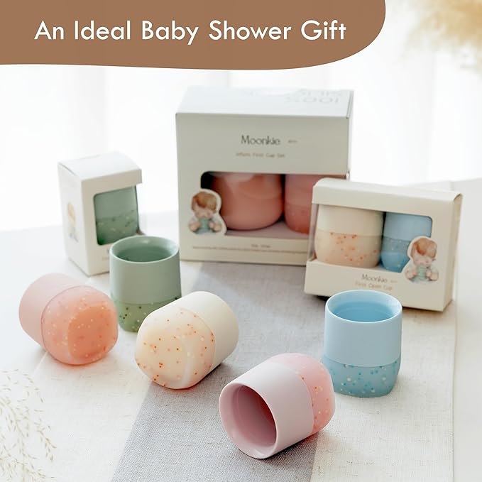 Moonkie Silicone Baby Cup 4 Months+ | Tiny Open Training Cup for Infants with Confetti Sprinkles | Baby-Led Weaning Essential | 2 oz (Mint, 1 Pack)