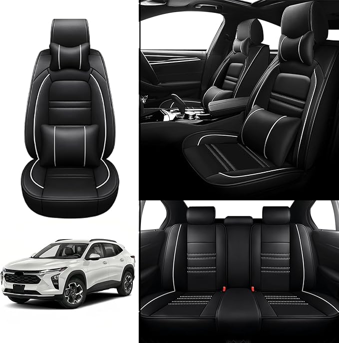 Car Seat Covers for Chevy trax 2015-2025 | 5-Seats Seat Covers, Waterproof Seat Protectors, Automotive Seat Covers (Full Set with Pillow,Black&White Line)