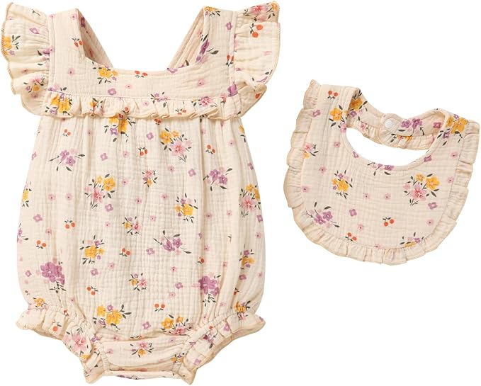 YOUNGER TREE Baby Girl Romper 100% Cotton Ruffle Sleeveless Summer Outfit by YOUNGERTREE