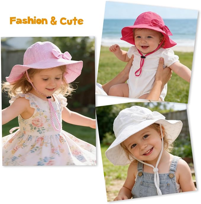 Baby Girl Sun Hat with UPF 50+ Outdoor Adjustable Beach Hat with Wide Brim - Image 7