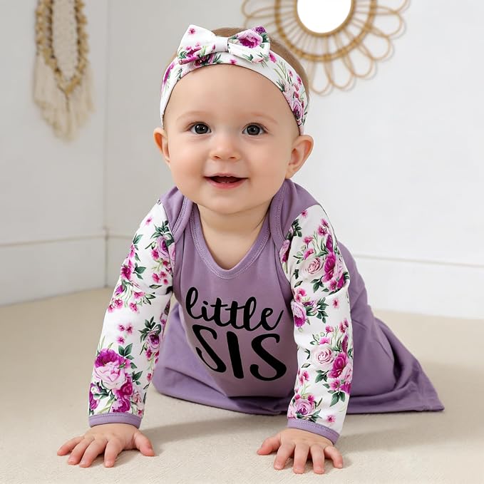 AMAWMW Newborn Baby Girl Little Sister Sleeper Gown Stripe Long Sleeve - Image 4