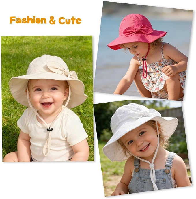 Baby Girl Sun Hat with UPF 50+ Outdoor Adjustable Beach Hat with Wide Brim - Image 7