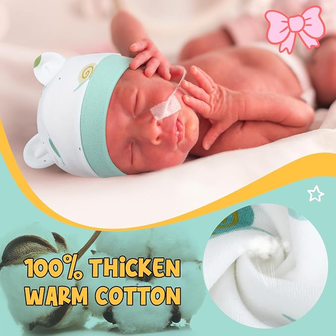 10 Pcs Preemie Hats Cotton Preemie Caps Bows Turban Premature Baby Boys Girls - Image 5