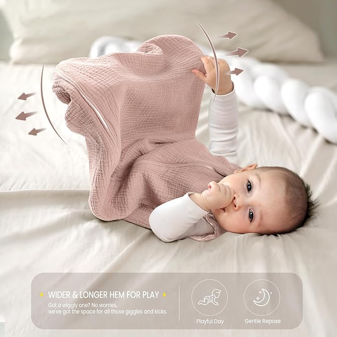 lulumoon Sleep Sack Muslin for Baby: Cotton Wearable Blanket for 3-9 Months - Soft Lightweight Ideal for Nursery Lounge Nighttime Naptime 6-12 Months
