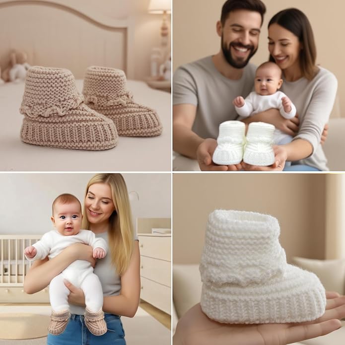 4 Pairs Baby Booties, Newborn Walking Shoes, Soft Cozy Shoes, Warm Knit Cotton - Image 6