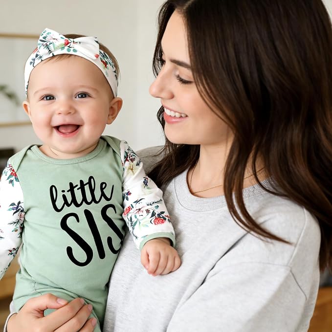 AMAWMW Newborn Baby Girl Little Sister Sleeper Gown Stripe Long Sleeve - Image 3