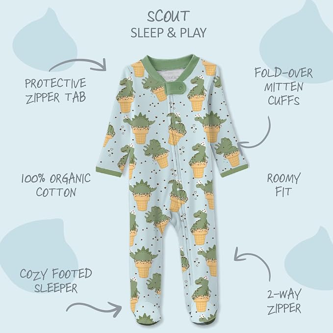 Butterblu Scout Sleep & Play 100% Organic Cotton Footed Zip Front PJs | GOTS - Image 2