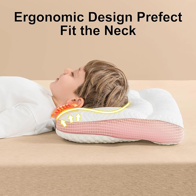 Reidio 1Pc Toddler Pillows with Removable Cotton Pillowcase Ergonomic Design Toddler Pillows for Sleeping Toddler Neck Pillow Kids Pillows Machine Washable 14x20in (Rose)