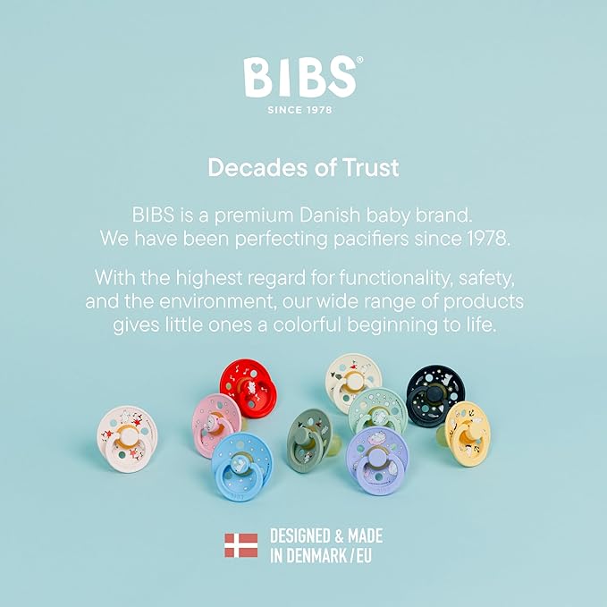 BIBS Colour Moomins Pacifier 2-Pack, BPA Free Pacifier, Round Nipple. Natural Rubber Latex, Made in Denmark, Size 1 (0-6 Months), Ivory/Sage