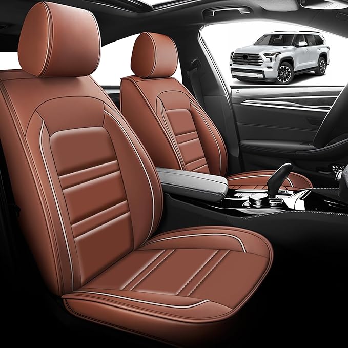 Seat Cover for Toyota Sequoia 2008-2025 | Car Seat Covers Front Seats, Waterproof Seat Protectors, Automotive Front Seat Covers (Front Seat, Coffee)
