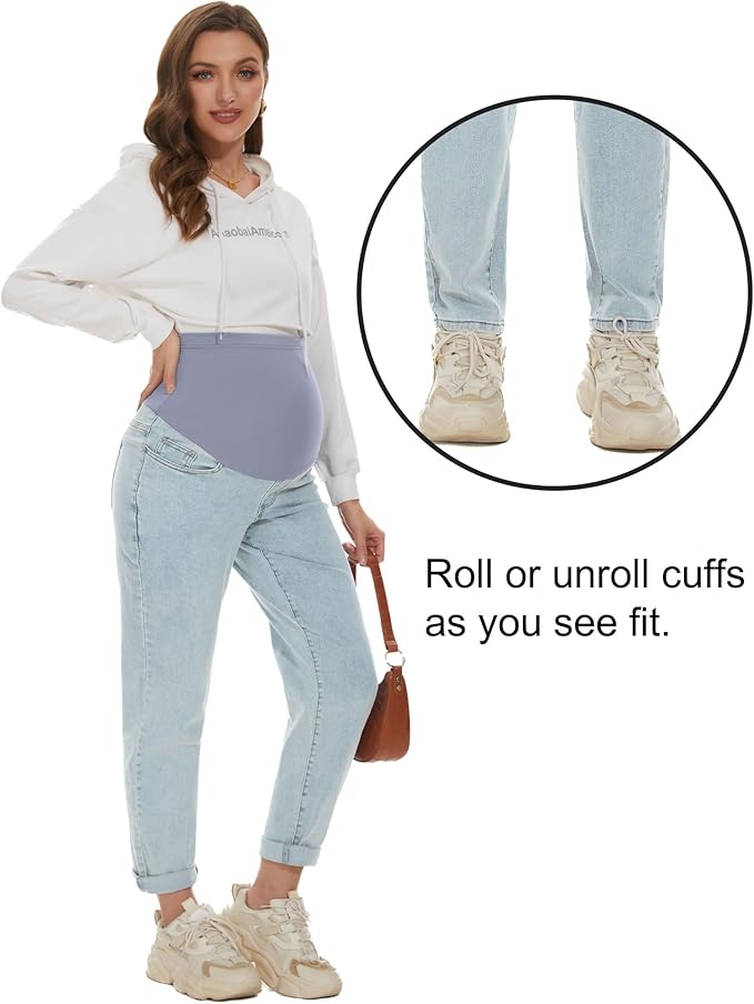 POSHGLAM Women's Maternity Jeans Over Belly Comfy Stretch 28'' Boyfriend Jeans Loose Pregnancy Pants, S-XXL