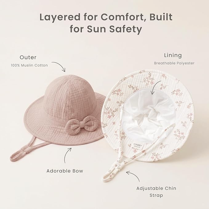 Konssy 2-Pack Muslin Baby Sun Hats - Image 6