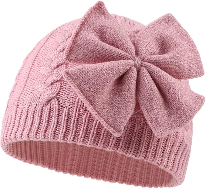 JANGANNSA Winter Warm Knitted Baby Hat for Girls Cotton Lined Infant Toddler Hat Autumn Cute Bow Classic Girls Beanie 0-6Y