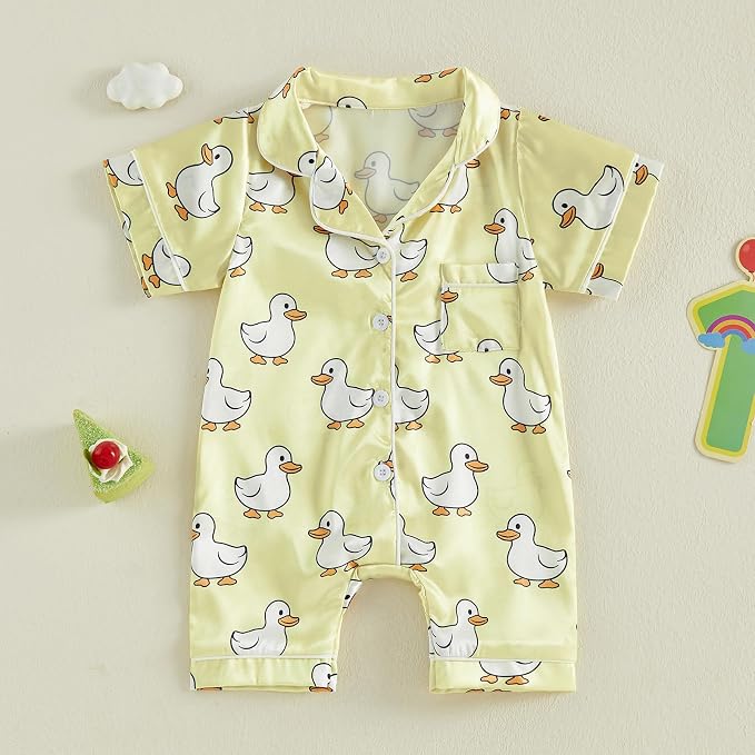 Kuriozud Baby Girl Boy Romper Pajamas Onesie Short Sleeve Button Down Pjs - Image 5