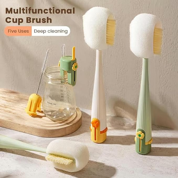 5 in 1 Bottle Cleaning Brush Set, 5‑in‑1 Multifunctional Bottle Cleaning Brush Set, Straw Cleaner Brush for Baby Bottles, Multifunctional Detachable Water Bottle Brush (2PCS Mix)