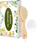 Wooden Soft Goat Bristles Brush with Baby Silicone Hair Scrubber Cradle Cap Brush for Newborn, Toddler, Infant, Baby Hair Care Kit (White)