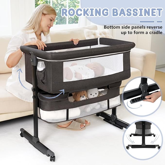 Baby Bassinet, 3 in 1 Bedside Bassinets - Image 4
