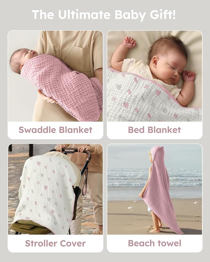 Yoofoss Hooded Baby Bath Towels 2 Pack 100% Muslin Organic Cotton - Image 6
