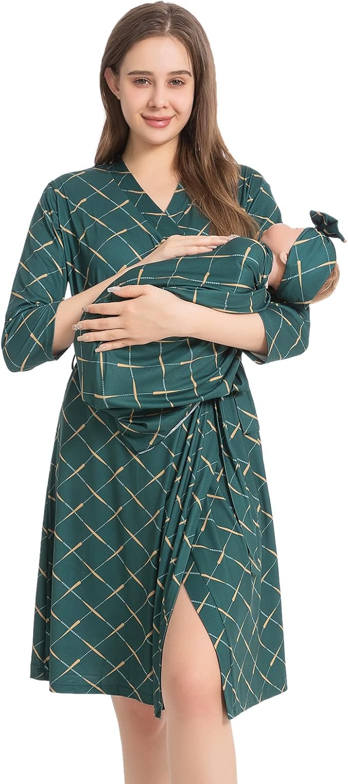 Galabloomer Maternity Robe and Receiving Blanket, Matching Mommy Labor Robe by Galabloomer