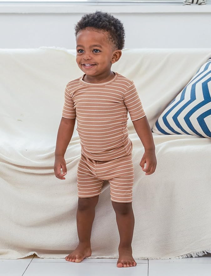 AVAUMA Stripe Pattern Baby Boys Girls Pajama Set Kids Toddler Snug fit Ribbed - Image 2