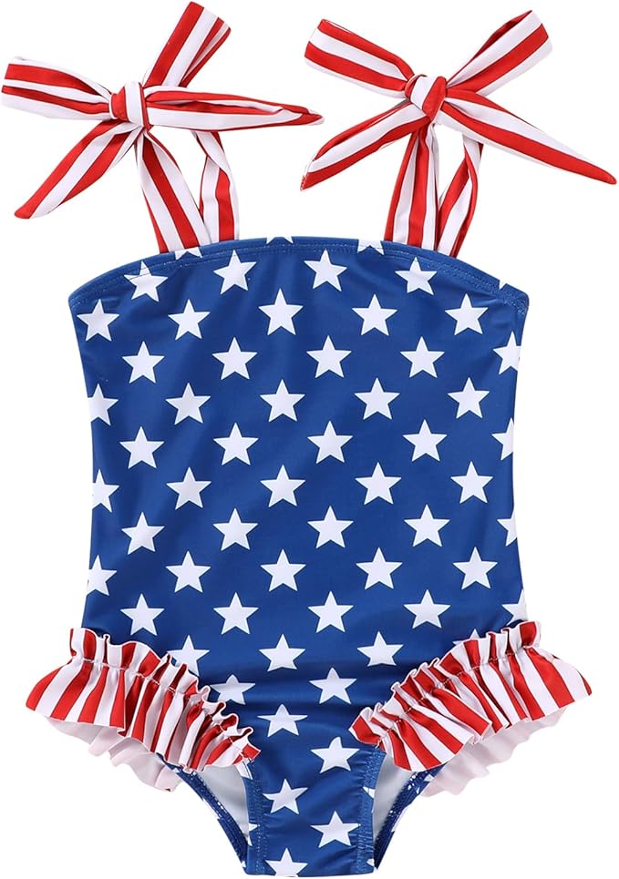 Happy Town Toddler Swimsuit Girl Solid Color Stripe One-Piece Baby Bathing Suits