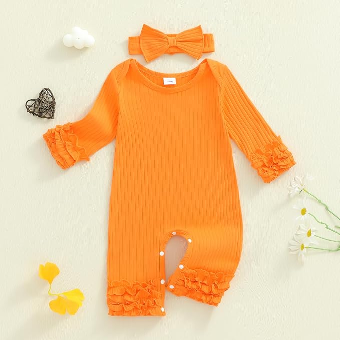 Newborn Baby Girl Clothes Jumpsuit Ruffle Romper Bodysuit Pants Headband - Image 5