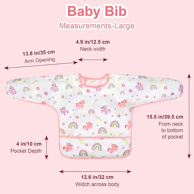 Accmor 4 Pack Long Sleeve Bibs, Baby Smock Waterproof Full Sleeved Bib - Image 7
