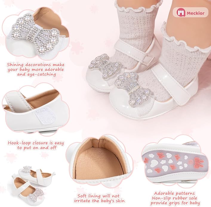 Meckior Infant Baby Girls Soft Sole Bowknot Princess Wedding Dress Mary Jane - Image 5