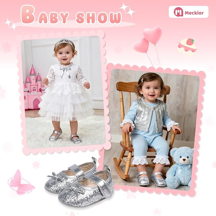 Meckior Infant Baby Girls Soft Sole Bowknot Princess Wedding Dress Mary Jane - Image 3