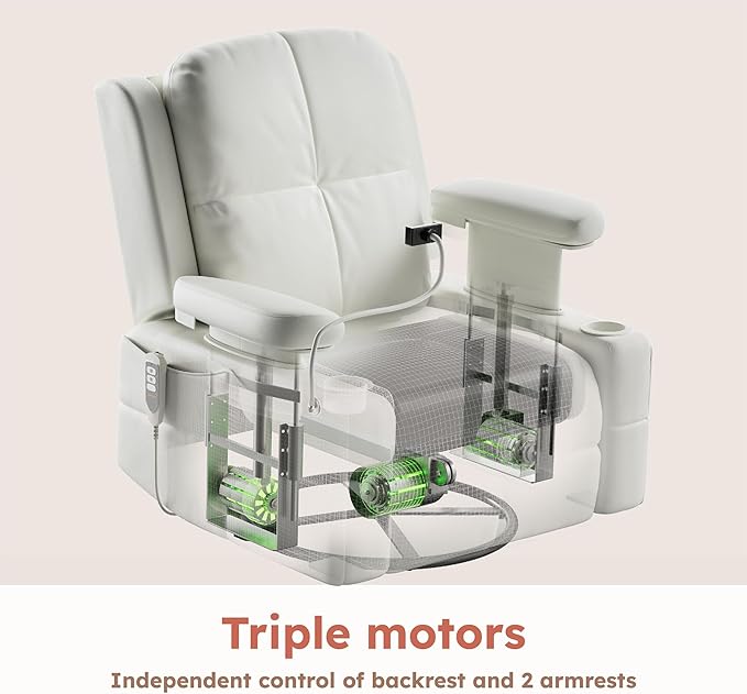 MAMAZING Oversized Rocking Chair Nursery with Adjustable Armrests, Electric Glider Recliner Nursing Chair for Breastfeeding, Power Swivel Recliner Chairs, Oeko-TEX & FSC Certified (Off White)