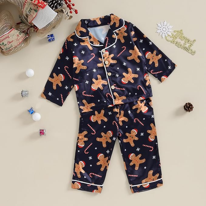 Kids Baby Girl Boy Satin Pajamas Set Button Down Sleep Shirt Top+Long Pants - Image 3