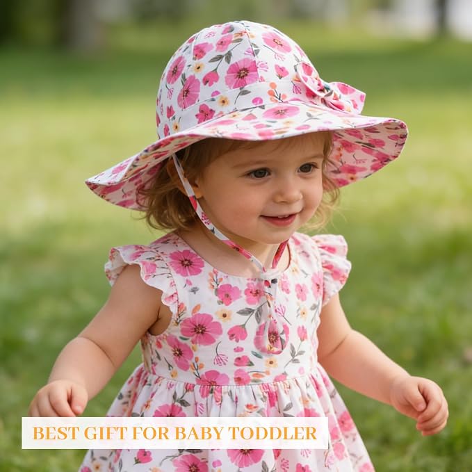 Baby Girl Sun Hat with UPF 50+ Outdoor Adjustable Beach Hat with Wide Brim - Image 2