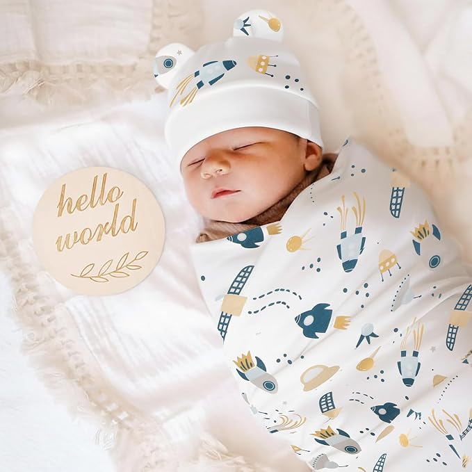 DRESHOW BQUBO Cotton Baby Swaddle Hat Set Newborn Infant Receiving Blankets - Image 2