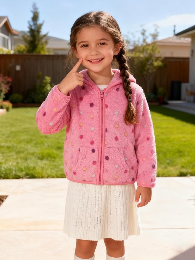 Toddler Baby Girl Fleece Jackets Fall Clothes Hooded Zip Fuzzy Coats - Image 3