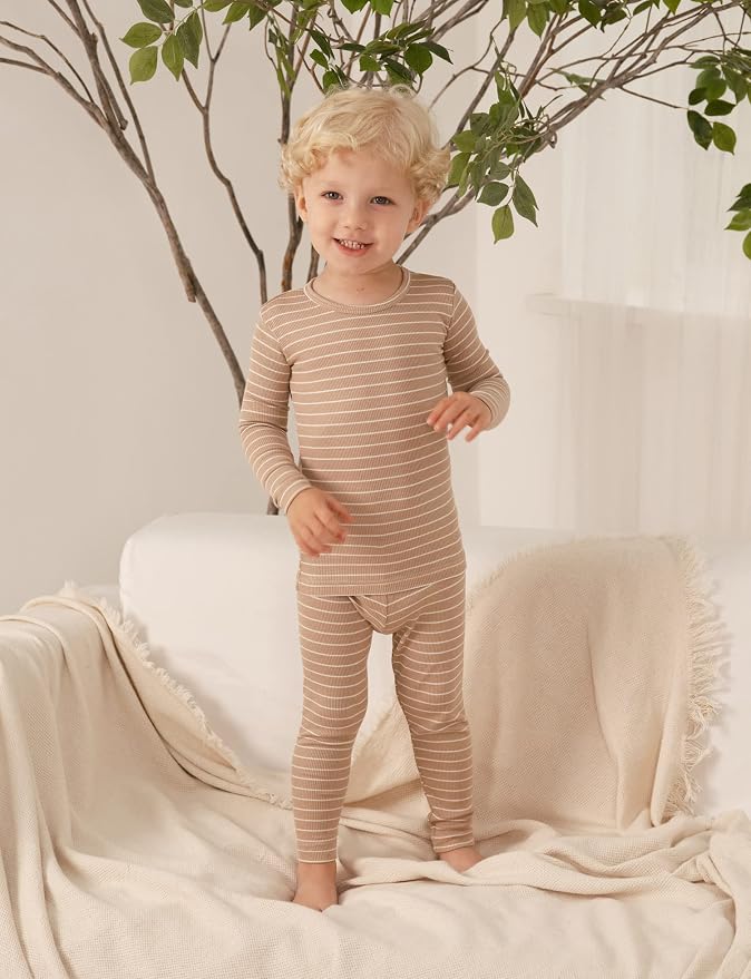 AVAUMA Stripe Pattern Baby Boys Girls Pajama Set Kids Toddler Snug fit Ribbed - Image 2