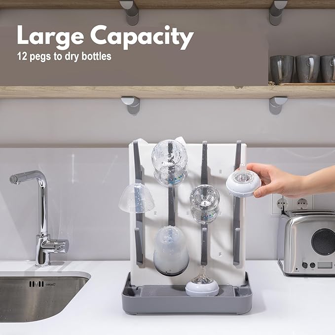 Space Saving Vertical Bottle Drying Rack, Large Countertop Baby Bottle Drying Rack Holder for Baby Bottles and Pump Parts, Blue