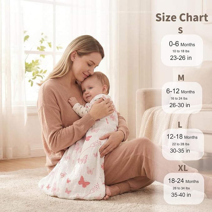 BSTOPPT 2 Pack Baby Sleep Sack 0-6 Months 100% Organic Cotton Muslin Baby - Image 3