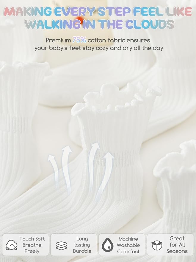 Baby Toddler Girls Socks Grip Ruffle Non Slip Kids Cotton 12 Pack Socks | - Image 4