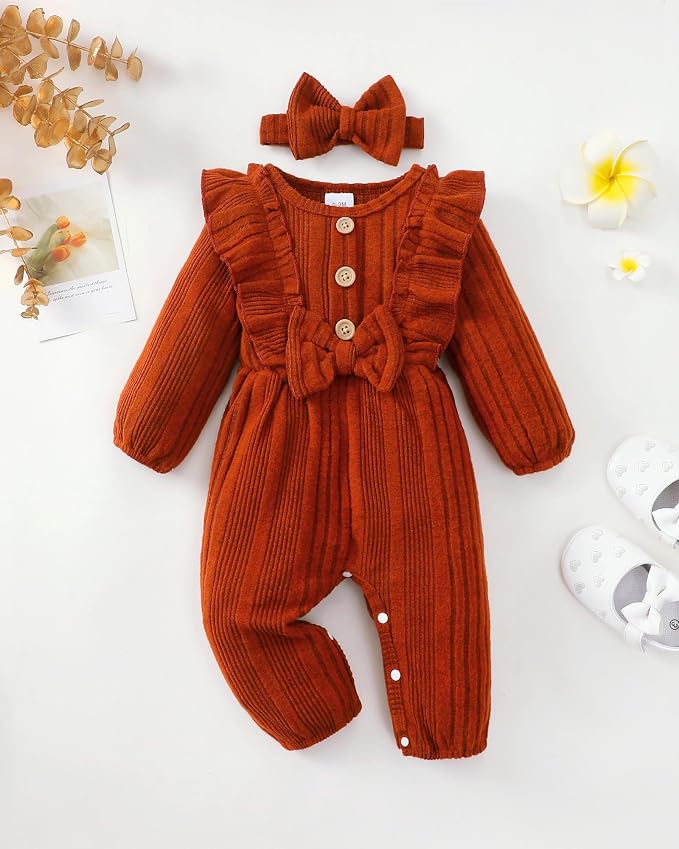 Mioglrie Newborn Baby Girl Clothes 1 Piece Infant Fall Winter Romper Outfit | - Image 2