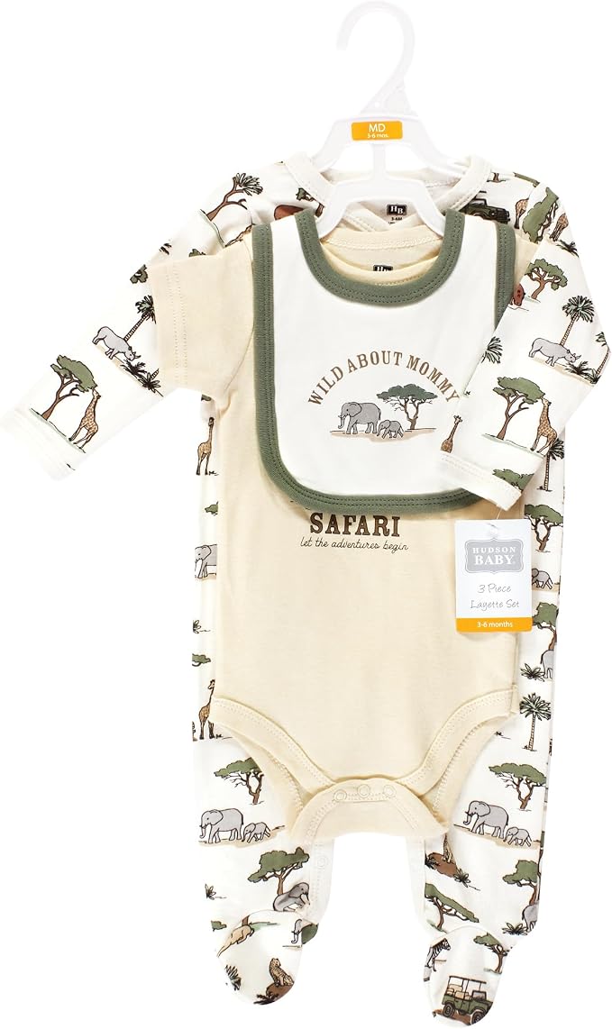 Hudson Baby Unisex Cotton Sleep and Play, Bodysuit and Bandana Bib Set - Image 2