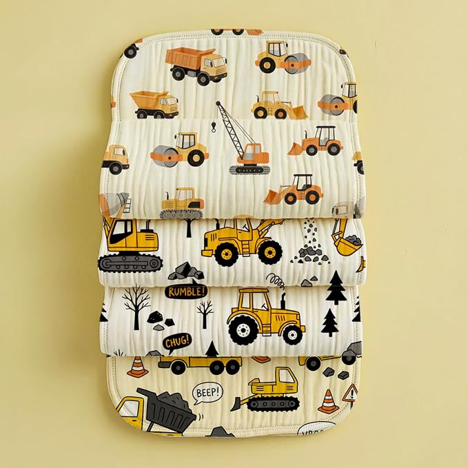 6 Pack Baby Burp Cloths for Boys, Construction Vehicle Theme Large Cotton - Image 8