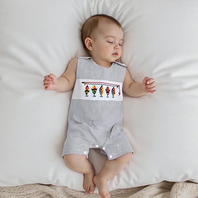 Newborn Baby Boys Sleeveless Seersucker Romper One Piece Straps Overalls - Image 7