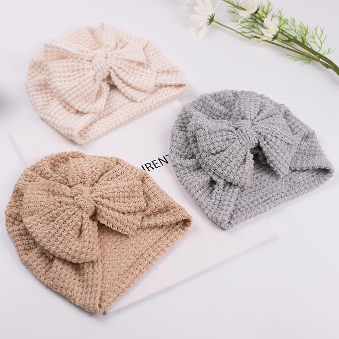 Baby Girls Hair Bow Turban Hat 6PCS Set, Top Bowknot Head Wrap Beanie India Caps - Image 4