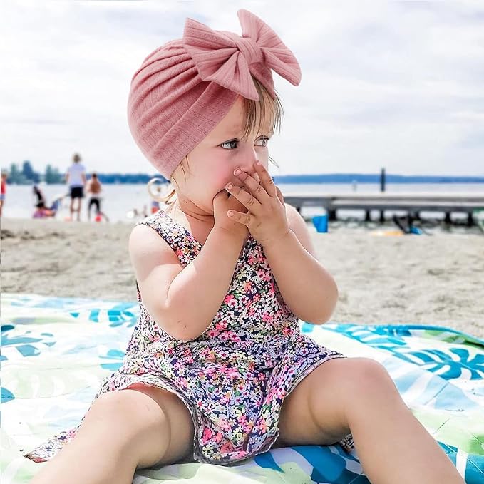 DRESHOW BQUBO 5 Pieces Newborn Baby Turban Hats Bow Baby Infant Beanie - Image 2
