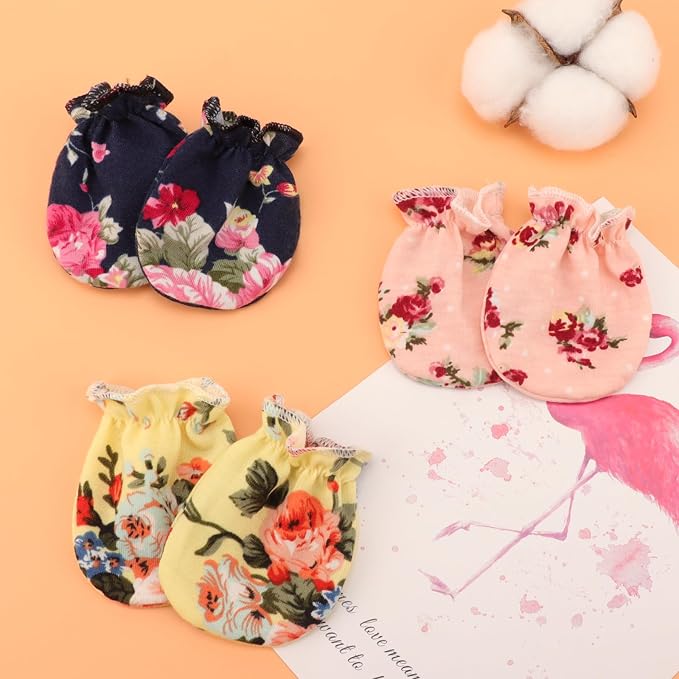 AQOKKA Newborn Baby Mittens No Scratch Cotton Elastic Wrist Gloves Infant - Image 7